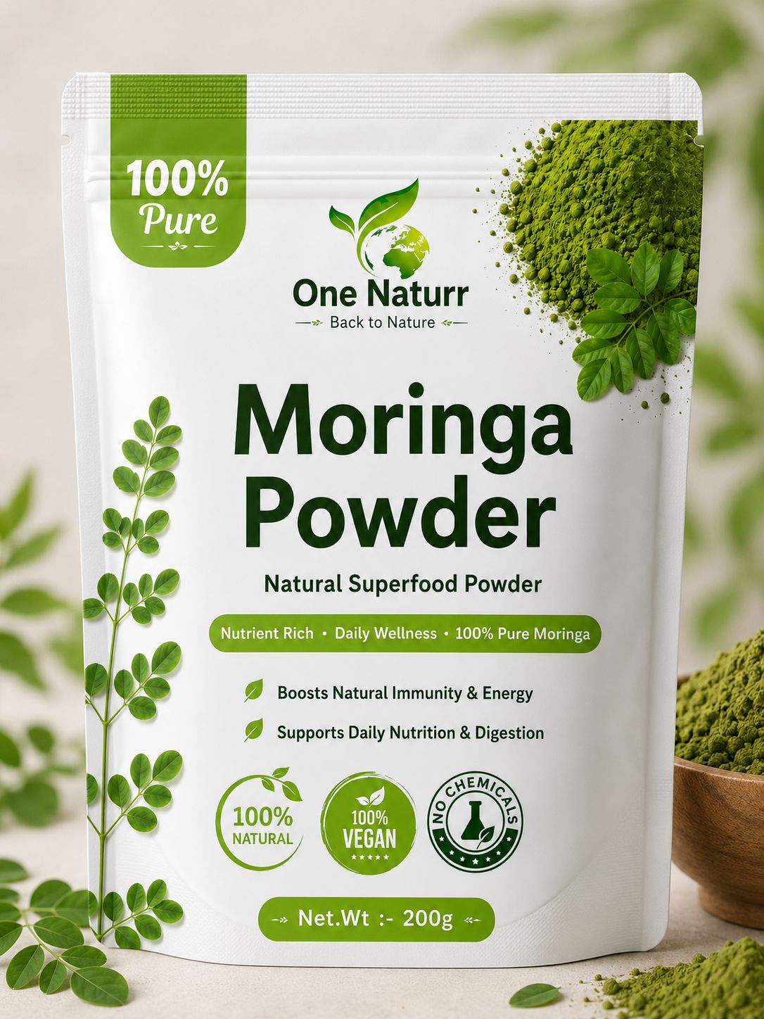 One Naturr Moringa Powder for Daily Wellness – 200g